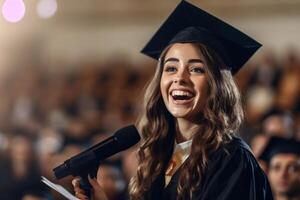 Girl graduating high school, celebrating academic achievement Generative AI photo