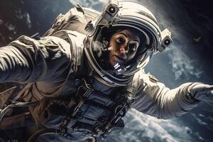 Astronaut at spacewalk, Earth orbit. Elements of this image furnished photo