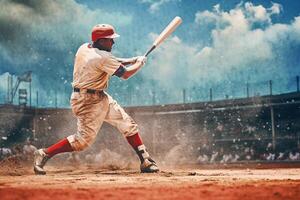 Baseball players in action on the stadium. photo