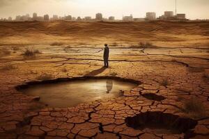 Soil drought cracked landscape sunset photo