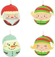 Festive illustration with Christmas decorations in the form of Santa, elves and a snowman in the form of balls for the Christmas tree vector