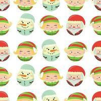 Seamless New Year's Eve pattern with cheerful Santa Claus, elves and a snowman in the form of balls for the Christmas tree vector