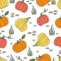 Fall seamless pattern with pumpkins vector