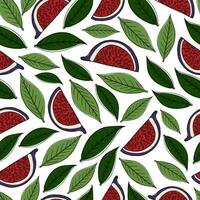 Seamless pattern with leaves and fig slices. A botanical pattern vector