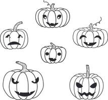 Halloween Pumpkin Set. Jack of Lanterns. Black and white doodle style pumpkins. vector