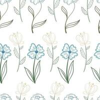 Seamless floral pattern. Flowers with lines in doodle style vector