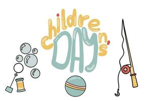 Happy children's day hand drawn set vector