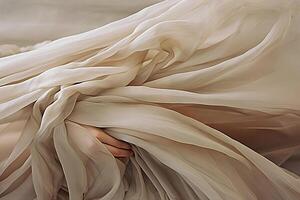 Beige neutral silk fabric photo, multi layered abstraction, gossamer fabrics, art photo
