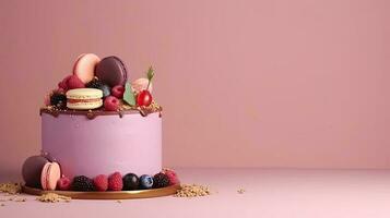 A cake with decorations. Web banner with copy space. Generative AI photo