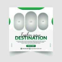 Travel social media post vector template or Social media and web banner ads for travel promotion
