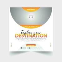 Travel social media post design template. Holiday post design template vector