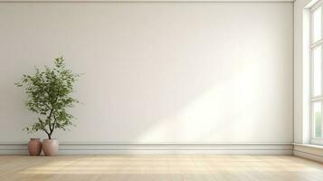 Empty room, modern interior design, wall. Web banner with copy space. Generative AI photo