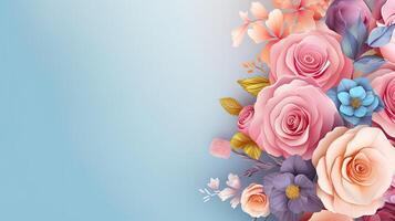 Flower bouquet, floral arrangement background. Web banner with copy space. Generative AI photo