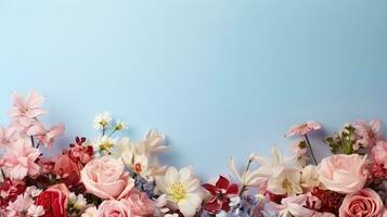 Flower bouquet, floral arrangement background. Web banner with copy space. Generative AI photo