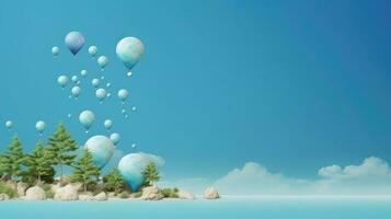 World ozone day, blue balloons. Web banner with copy space. Generative AI photo