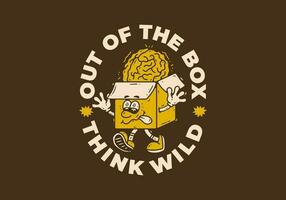 Out of the box, Mascot character of a cardboard box with a human brain on it vector