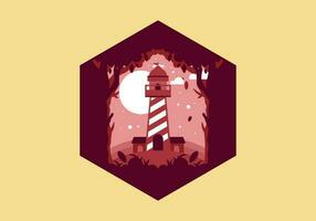 Colorful flat illustration of lighthouse in the forest vector