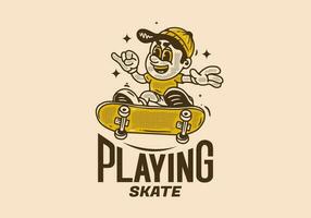 Playing skate, Mascot character of a boy on a skateboard vector