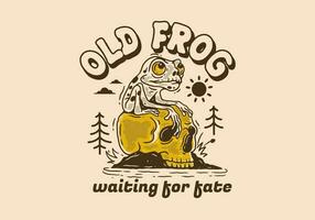 Old frog waiting for fate, Mascot character design of frog perched on the skull vector