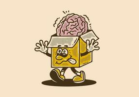 Mascot character of a cardboard box with a human brain on it vector