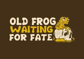 Old frog waiting for fate, Mascot character design of frog perched on the skull vector