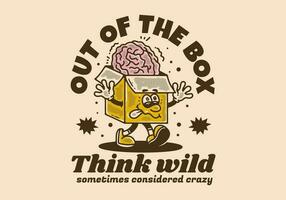 Out of the box, Mascot character of a cardboard box with a human brain on it vector