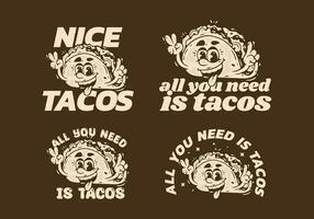 Four style of Mascot character illustration of tacos with happy face vector