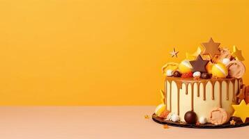A cake with decorations. Web banner with copy space. photo