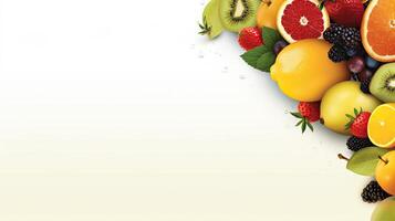 Fresh fruits, food background. Web banner with copy space. photo
