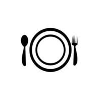 Plate spoon and fork icon in line style, restaurant business concept, vector illustration