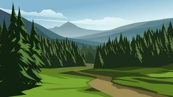 vector ilustración de hermosa pino bosque y montañas en soleado da