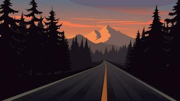 Sunset landscape with empty road and mountain vector