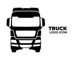 Trunk tractor black silhouette front view.  Truck icon vector illustration.