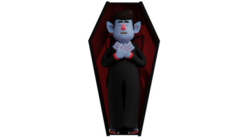 3D Illustration. Scary Dracula 3D cartoon character. Dracula closed his eyes. Dracula is in the coffin and looks very scary. 3D cartoon character png