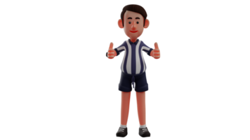 3D illustration. Charming Referee 3D Cartoon Character. The referee gives a thumbs up sign to someone in front of him. The referee showed his sweet smile and looked happy. 3D Cartoon Character png