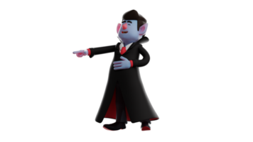 3D Illustration. Happy Dracula 3D cartoon character. Drakula was captured in laughing until he was holding his stomach. Dracula pointed to something who make him laugh. 3D cartoon character png