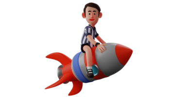 3D illustration. Cute Referee 3D Cartoon Character. The referee is riding a toy rocket. The referee is enjoying his time off by playing as he pleases. Attractive referee. 3D Cartoon Character png