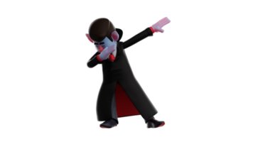 3D Illustration. Adult Male 3D cartoon character. Men wear Dracula costumes to go to a party. Dracula's man showed Dab Pose. 3D cartoon character png