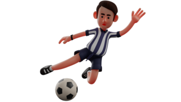 3D illustration. Attractive Referee 3D Cartoon Character. Referee in a pose kicking the ball. The referee kicks the ball towards the field. The referee looks absolutely stunning. 3D Cartoon Character png