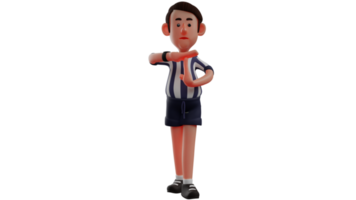 3D illustration. Cool Referee 3D Cartoon Character. The referee gives instructions with a sign using his hand. The handsome referee is doing his job. 3D Cartoon Character png