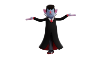 3D illustration. Charming Vampire 3D Cartoon Character. The Vampire spread his arms. Vampire look charming in his luxurious robes. The Vampire showed his calm expression. 3D Cartoon Character png