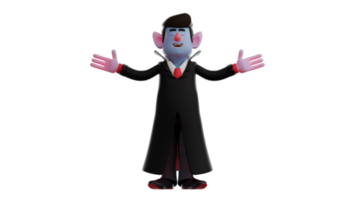 3D illustration. Relaxed Dracula 3D Cartoon Character. Dracula spread his hands while closing his eyes. Dracula enjoyed any fresh air he could breathe. 3D Cartoon Character png