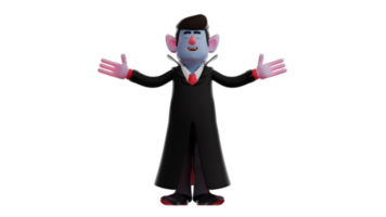 3D illustration. Relaxed Dracula 3D Cartoon Character. Dracula spread his hands while closing his eyes. Dracula enjoyed any fresh air he could breathe. 3D Cartoon Character png