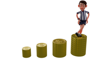 3D illustration. Successful Referee 3D Cartoon Character. Referee is standing on a gold coins pile. Referee along with the many piles of gold coins that he had worked so hard for. 3D Cartoon Character png