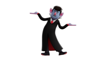 3d illustrazione. adorabile vampiro 3d cartone animato carattere. vampiro mostrando divertente posa. il vampiro diffusione il suo braccia. il unico vampiro era contorcersi suo corpo. 3d cartone animato personaggio png