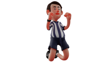 3D illustration. Proud Referee 3D Cartoon Character. The referee is celebrating and clenching his fists. The referee feels happy because he did a good job. 3D Cartoon Character png