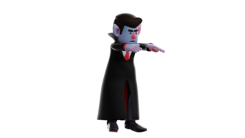 3D Illustration. Frightening Dracula 3D cartoon character. Dracula pointed his hands forward trying to frighten someone. Dracula showed a very scary expression. 3D cartoon character png