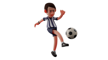 3d ilustração. atraente goleiro 3d desenho animado personagem. a goleiro chutes a bola para ele. arrumado juiz parece ótimo e impressionante. 3d desenho animado personagem png