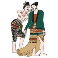 dibujos animados personaje kachib rak. del Norte tailandia, yaya provincia. tailandés estilo mujer y hombres, wat phumin vector