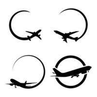 airplane circle logo set vector